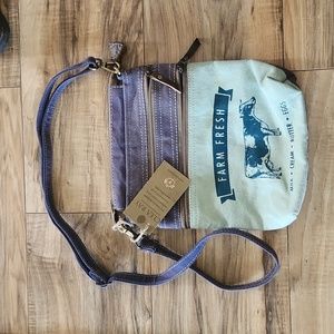🆕CLEA Ray RePurposed Canvas purse Bag farm fresh cow Graphic